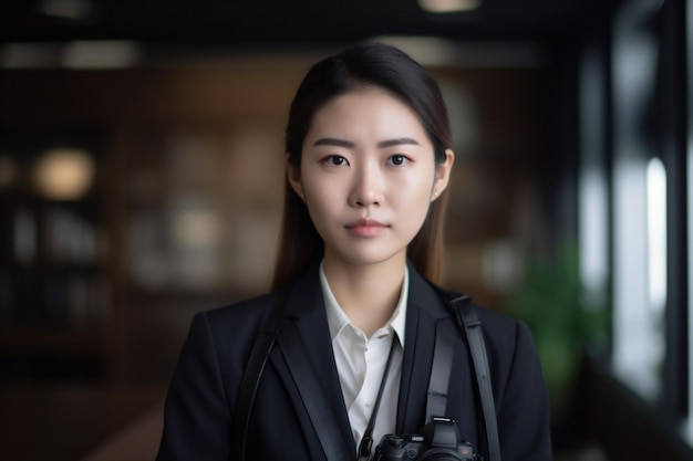 Woman portrait confident happy executive space copy business asian businesswoman office corporate Generative AI