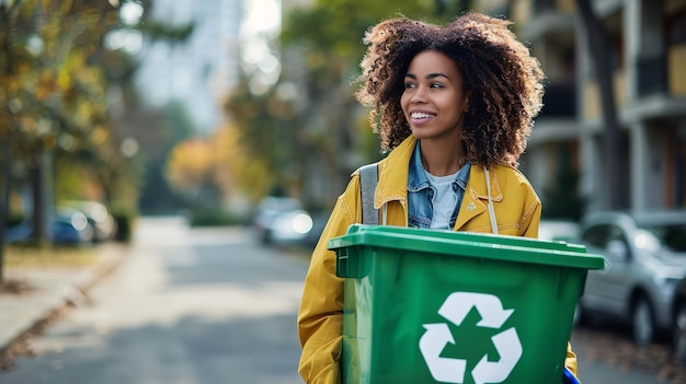 Woman in Portrait Holding Recycling Bin Generative AI