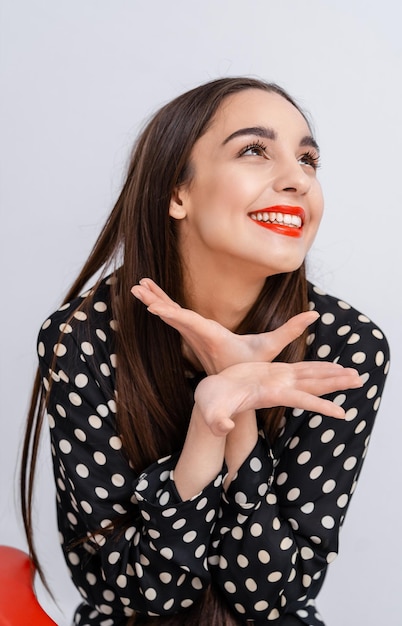 Woman portrait Natural beauty People emotions Look to the side hands near face