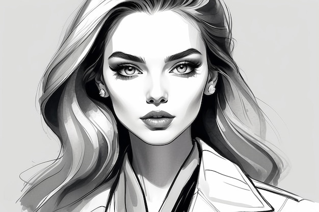 Woman portrait Stylish look Fashion girl Sketch