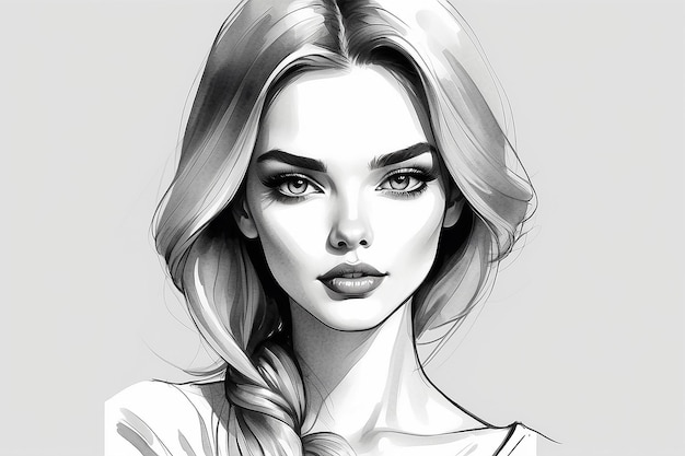 Woman portrait Stylish look Fashion girl Sketch