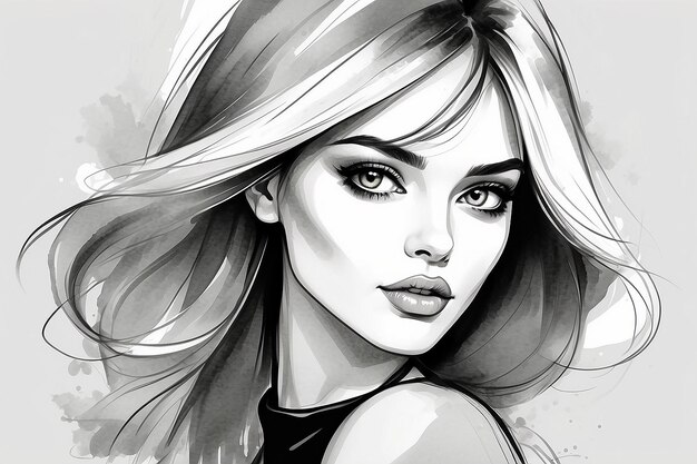 Woman portrait Stylish look Fashion girl Sketch