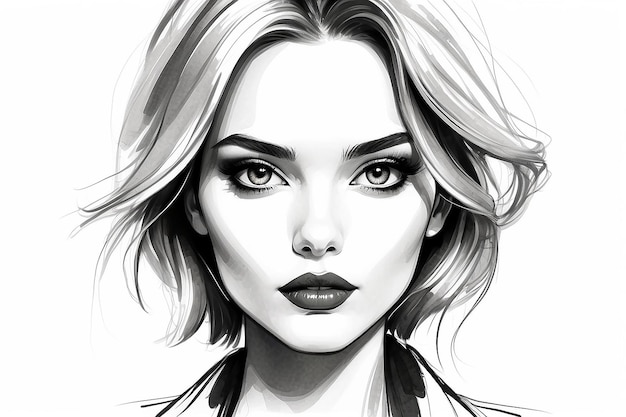 Woman portrait Stylish look Fashion girl Sketch