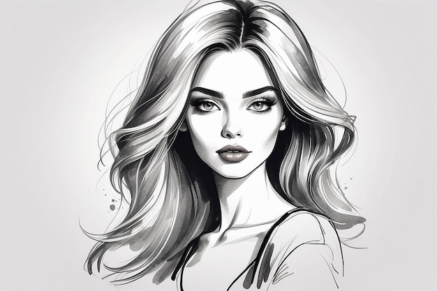 Woman portrait Stylish look Fashion girl Sketch