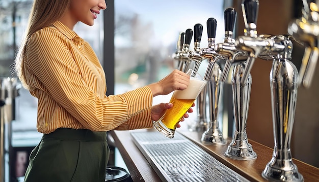 Photo woman pouring beer