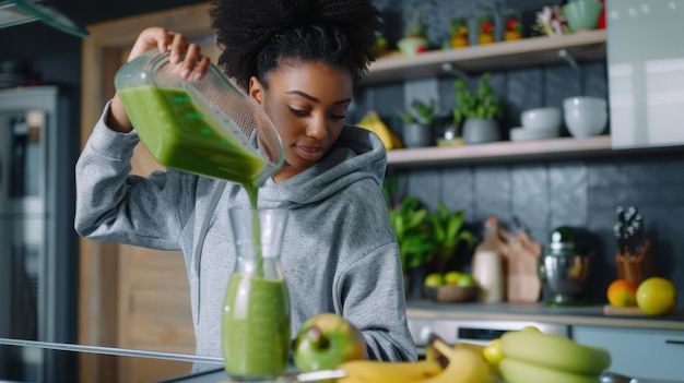 Woman Pouring Green Smoothie