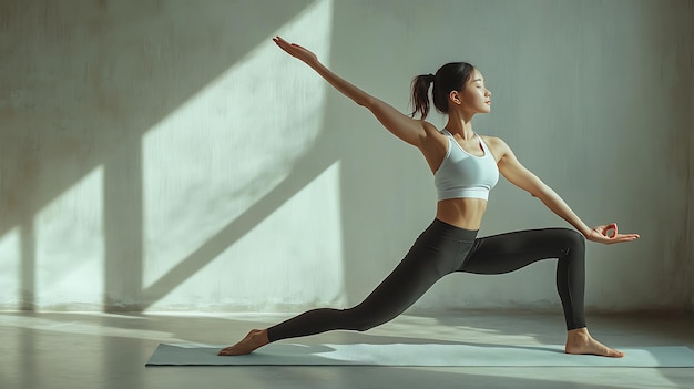 Woman Practicing Yoga in a Sunlit Studio