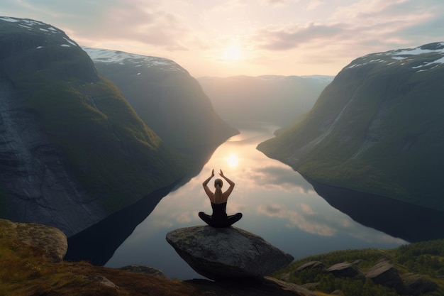 Woman practive yoga mountains Generate AI