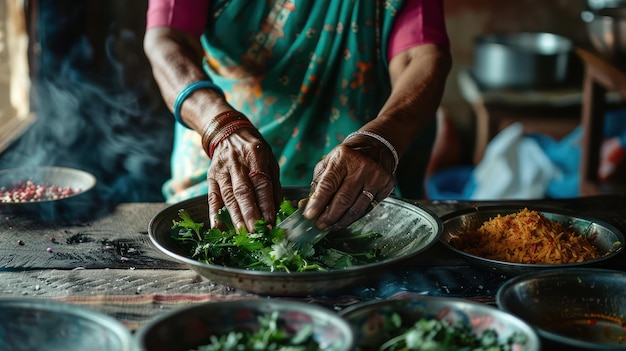 Photo a woman preparing food in a kitchen