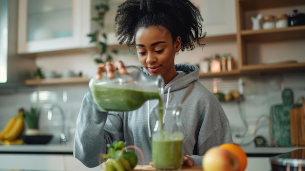 Woman Preparing Fresh Green Smoothie