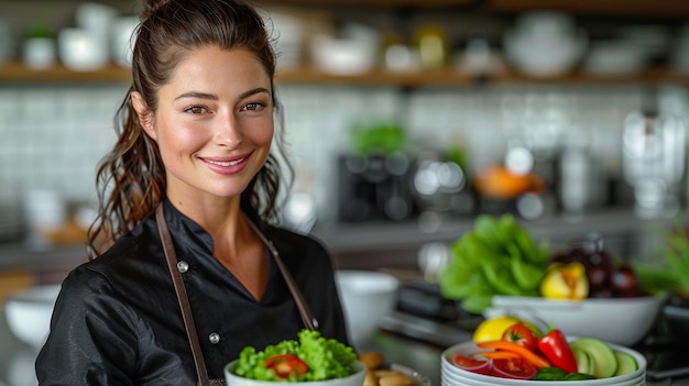 Woman preparing healthy food in her kitchen