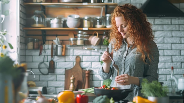 A woman preparing healthy salad