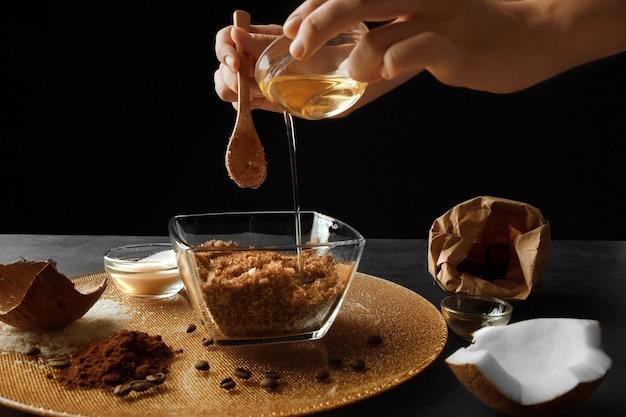 Woman preparing homemade scrub