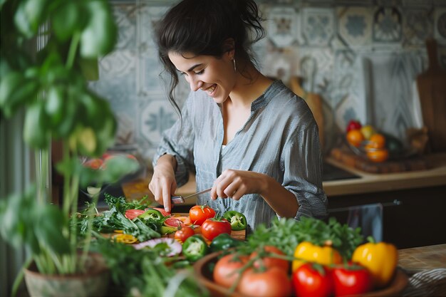 Woman Preparing Vegetables