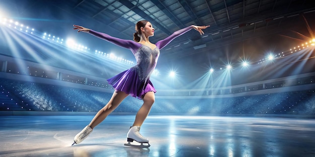 Photo a woman in a purple dress is dancing on the ice rink