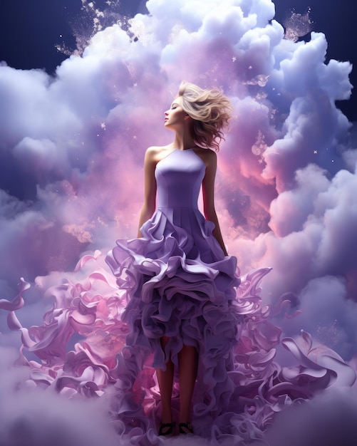 A woman in a purple dress in sky