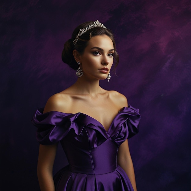 Photo a woman in a purple dress with a tiara on her head