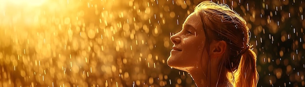 a woman in the rain with the light of her face