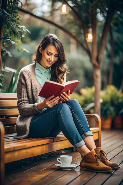 Woman Reading a Book Outdoors in a Sunlit Forest During Golden Hour