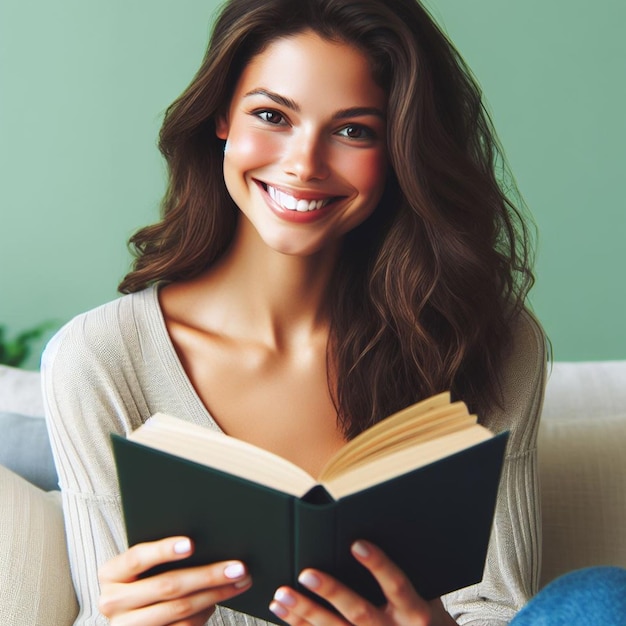 woman reading a book sitting on a sofa