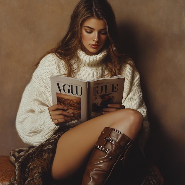 Photo woman reading vogue