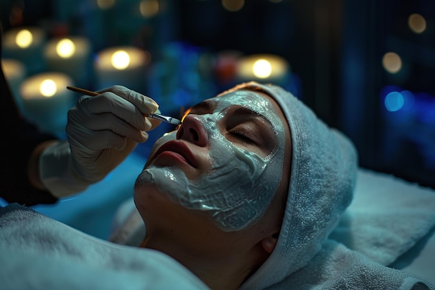 A woman receives a facial treatment at a beauty salon