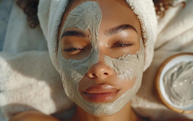 Woman Receiving Clay Facial Treatment In Spa