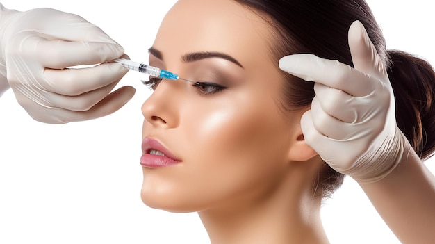 Woman Receiving Facial Injection With Needle and Syringe