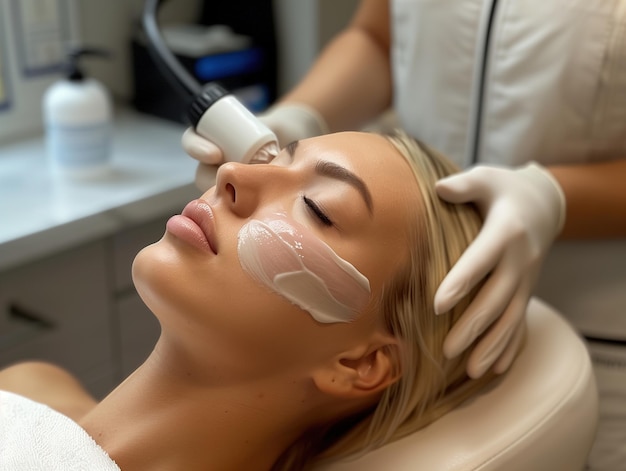 Woman Receiving Facial Peel Treatment