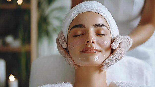 Photo woman receiving a facial treatment at a spa