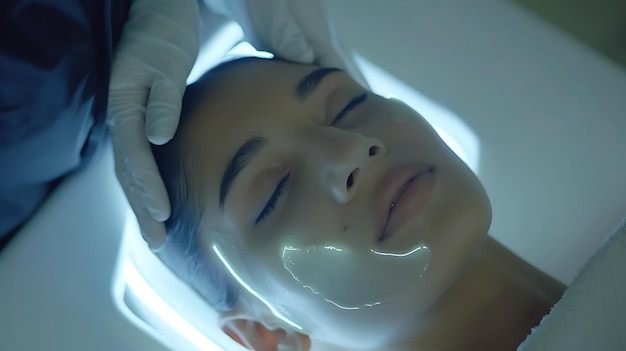 Woman receiving Hifu treatment for antiaging and facelift procedure