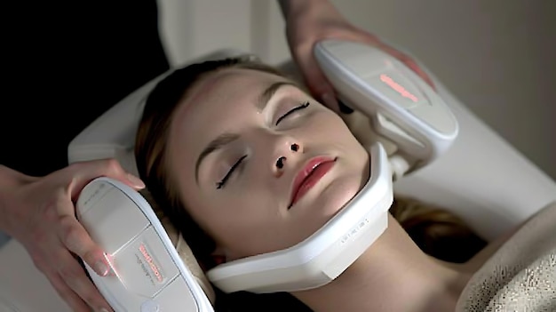 Woman receiving Hifu treatment for antiaging and facelift procedure