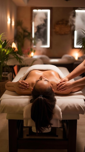 Woman receiving massage in spa center