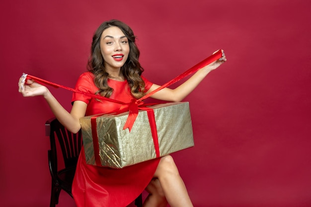 Woman on a red background