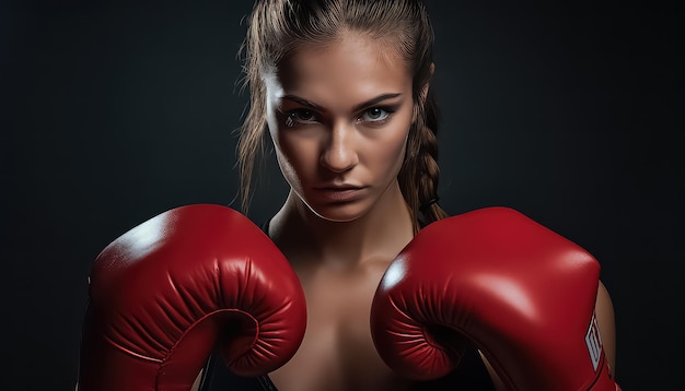 woman in red boxing gloves holding her boxing gloves