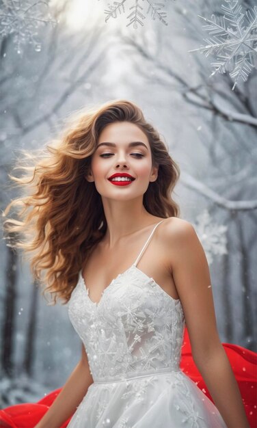 a woman in a red dress with a red lip and red lipstick