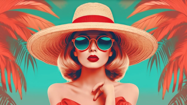 A woman in a red hat and sunglasses with the word love on it.