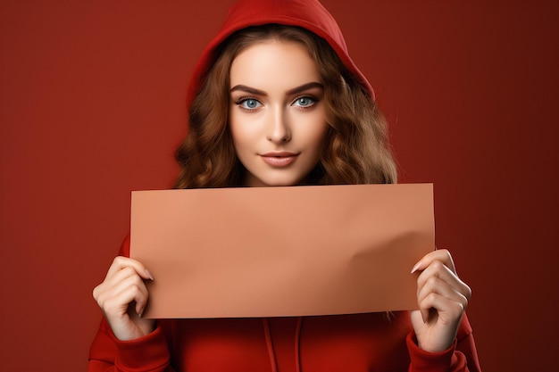 a woman in a red hoodie holds a sign that says " the word " on it.