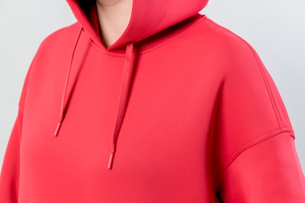 Woman in a red hoodie