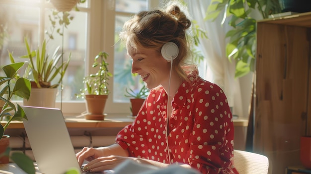 The woman in red polka dot