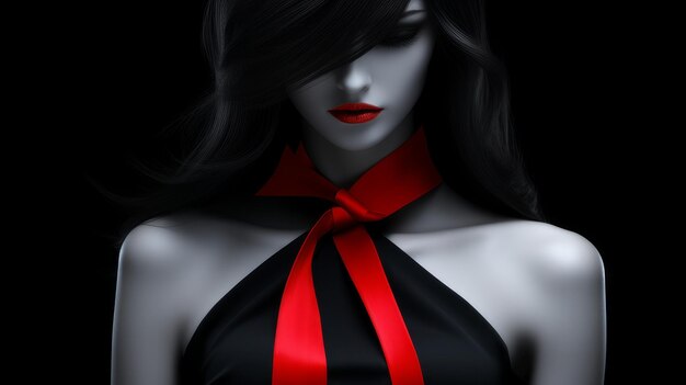 woman in red ribbon noir style