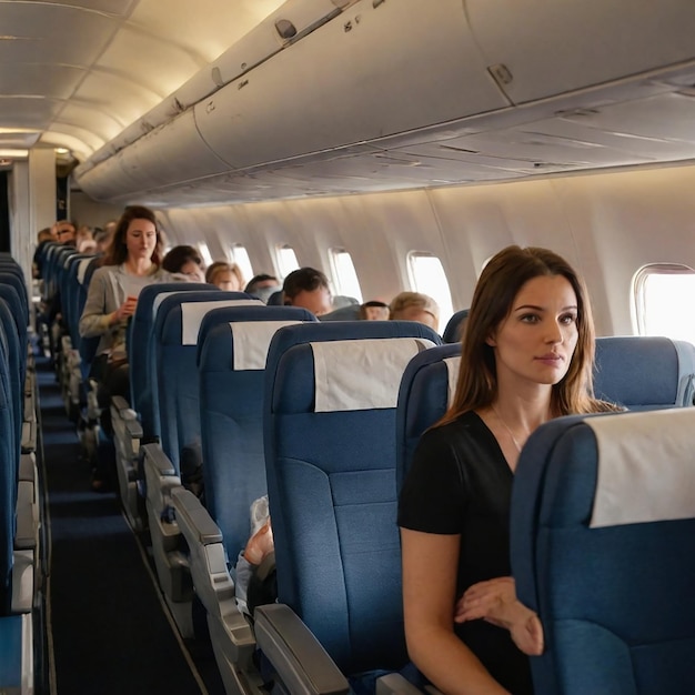 Photo woman in a red suit is walking down a aisle