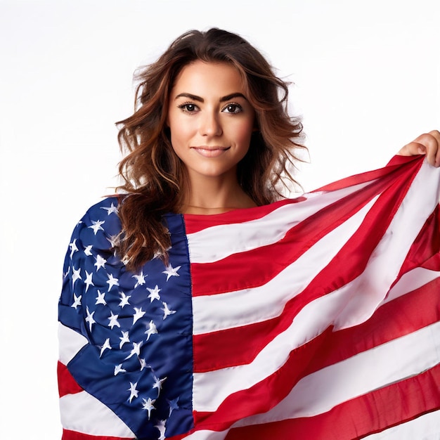 a woman in a red white and blue american flag