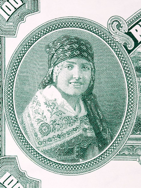 Woman in regional costume from Czechoslovak money