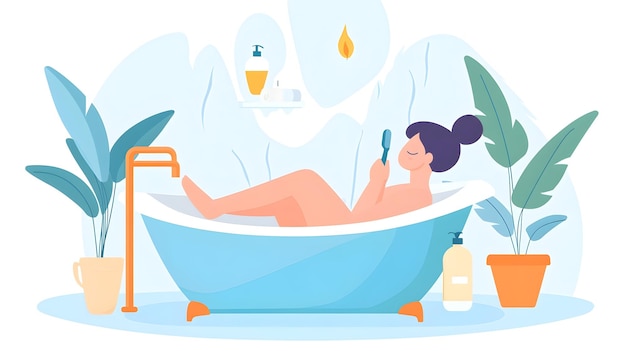 Photo woman relaxing in bathtub with blue and green tones