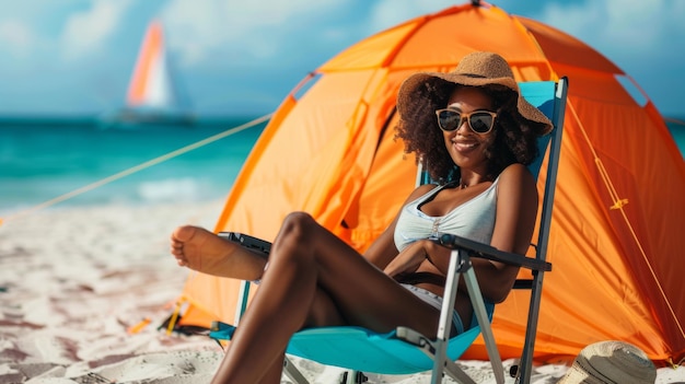 A Woman Relaxing on the Beach