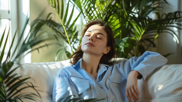 Photo the woman relaxing indoors