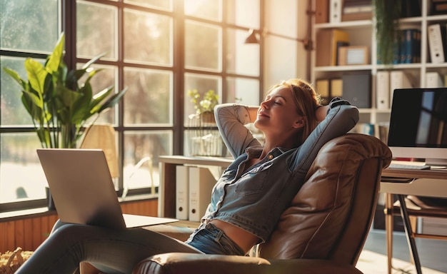 Woman Relaxing in Office Chair