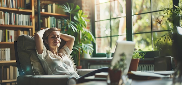 Woman Relaxing in Office Chair