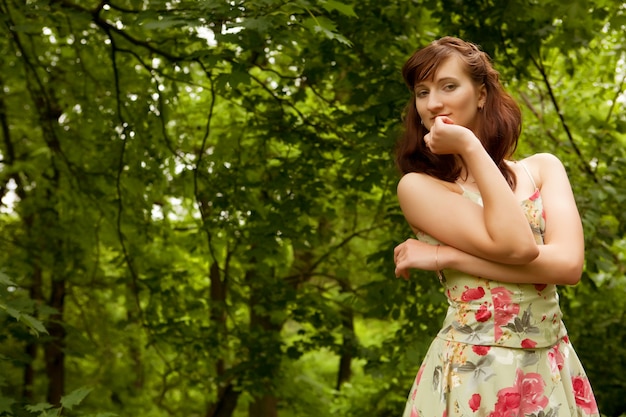 Woman relaxing outdoors smiling